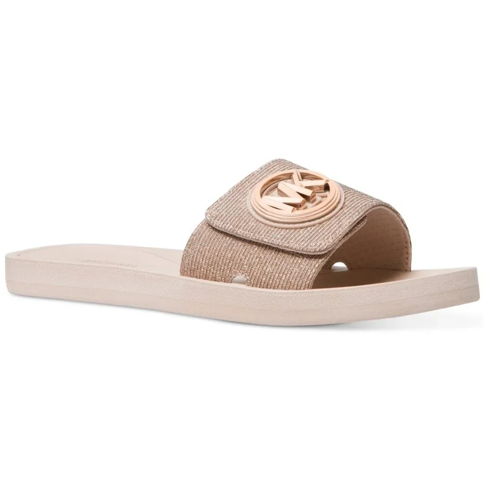 NWT Michael Kors MK Charm Slide Flat Sandals Soft Pink/ Rose Gold - Picture 7 of 7